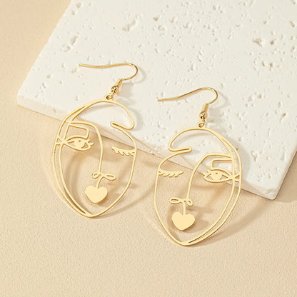 1 Pair Retro Commute Human Face Plating Alloy Gold Plated Drop Earrings