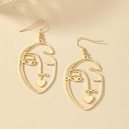 1 Pair Retro Commute Human Face Plating Alloy Gold Plated Drop Earrings