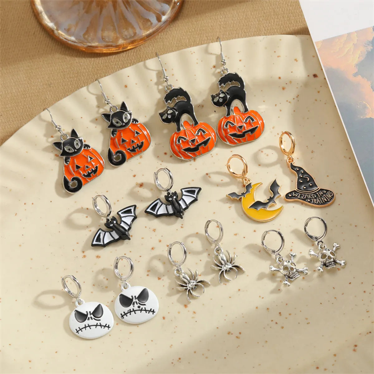 1 Pair Retro Commute Pumpkin Asymmetrical Enamel Alloy Drop Earrings