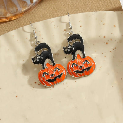 1 Pair Retro Commute Pumpkin Asymmetrical Enamel Alloy Drop Earrings