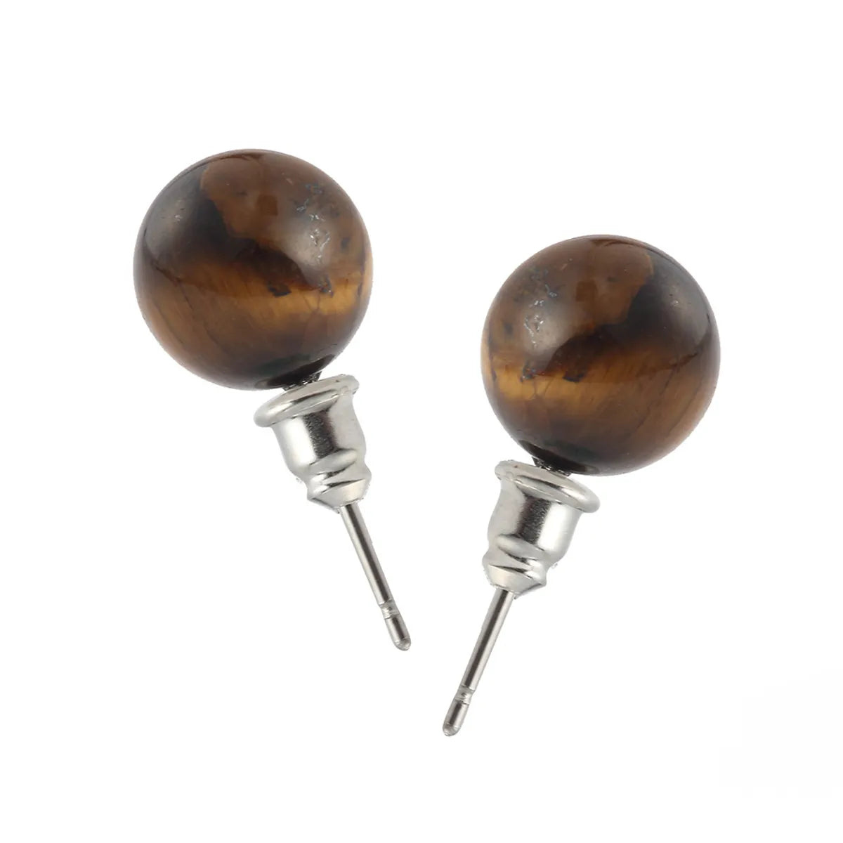 1 Pair Retro Commute Round Inlay Natural Stone Turquoise Tiger Eye Gem Ear Studs