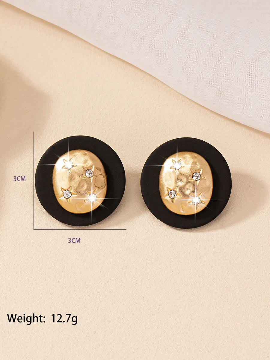 1 Pair Retro Commute Round Plating Alloy Rhinestones Ear Studs