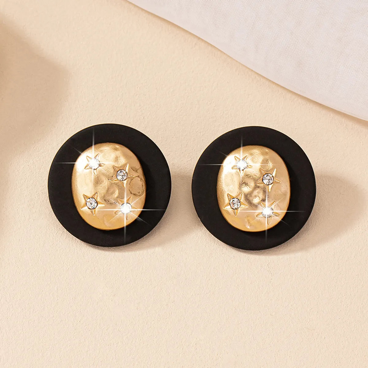 1 Pair Retro Commute Round Plating Alloy Rhinestones Ear Studs