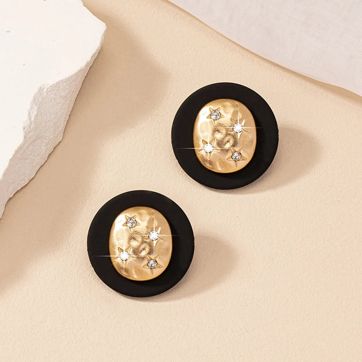 1 Pair Retro Commute Round Plating Alloy Rhinestones Ear Studs