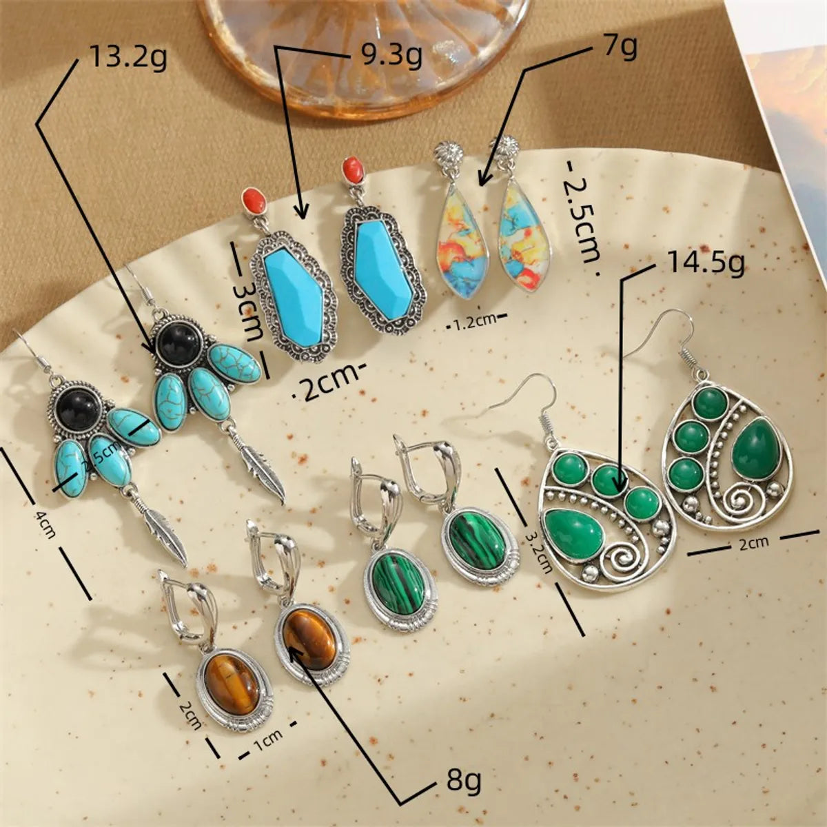 1 Pair Retro Commute Round Plating Inlay Alloy Turquoise Silver Plated Earrings