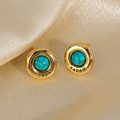 1 Pair Retro Commute Round Plating Inlay Copper Natural Stone Agate 18k Gold Plated Earrings