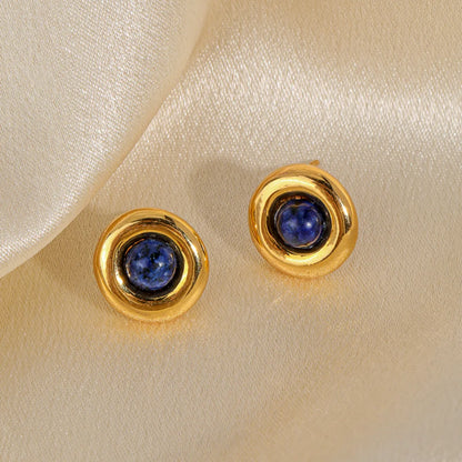 1 Pair Retro Commute Round Plating Inlay Copper Natural Stone Agate 18k Gold Plated Earrings