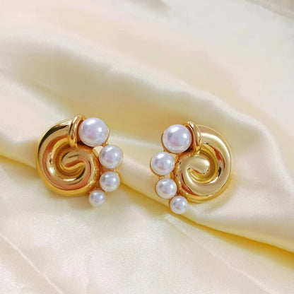 1 Pair Retro Conch Stainless Steel 18K Gold Plated Ear Studs