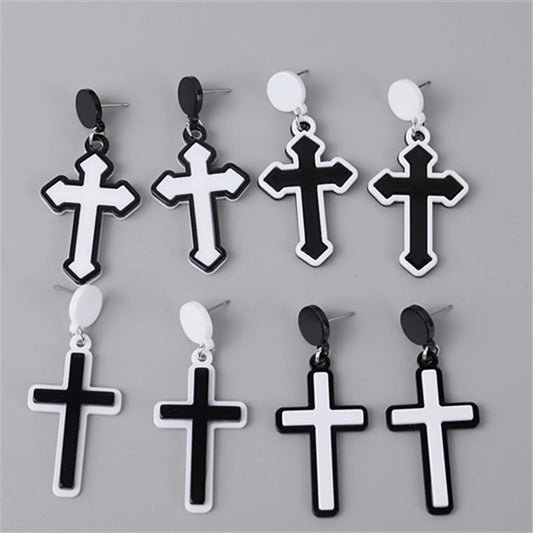 1 Pair Retro Cross Arylic Drop Earrings