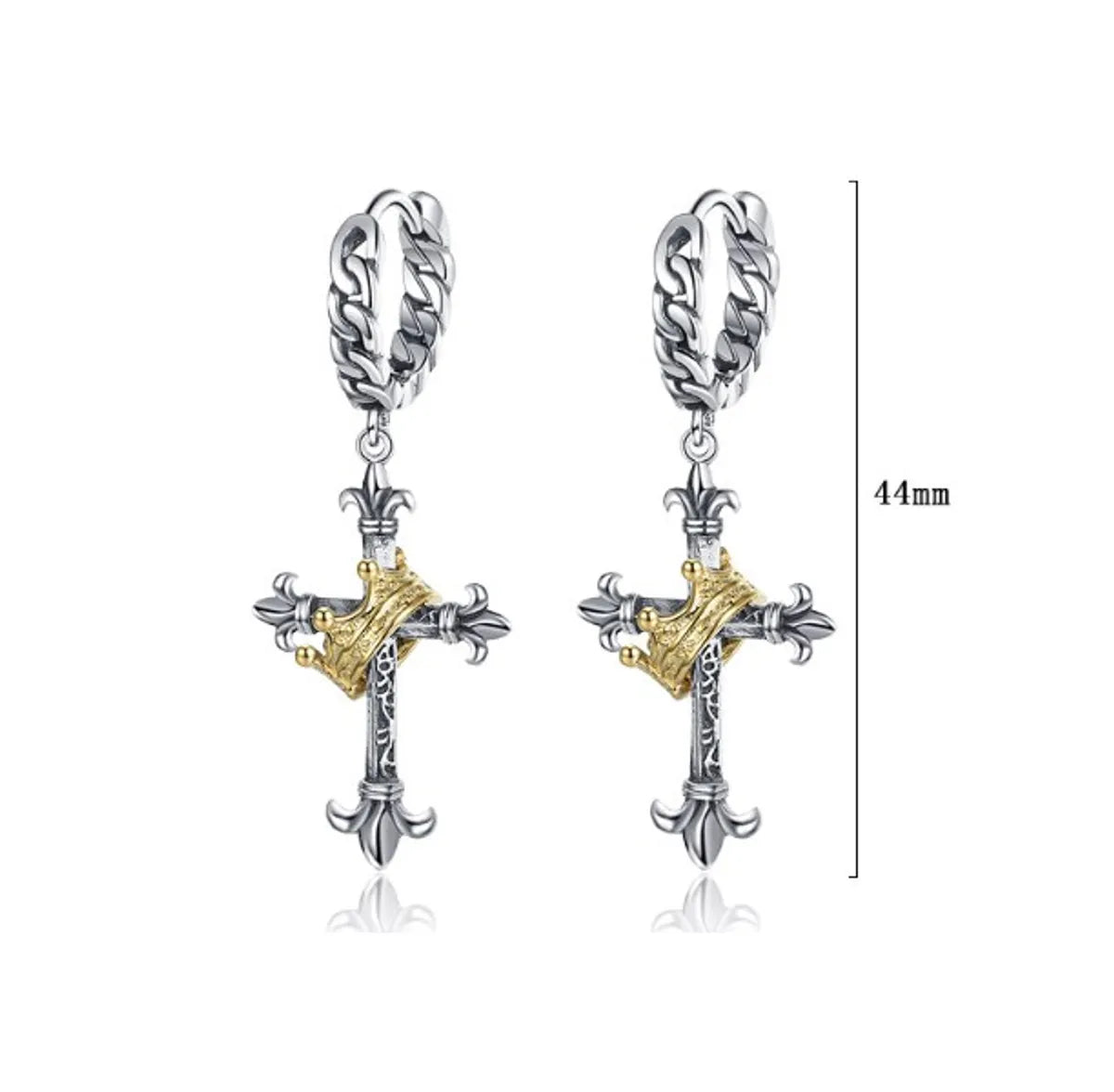 1 Pair Retro Cross Crown Plating Copper White Gold Plated Drop Earrings