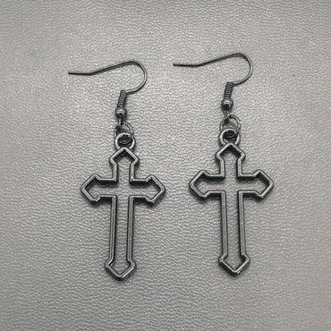 1 Pair Retro Cross Metal Drop Earrings