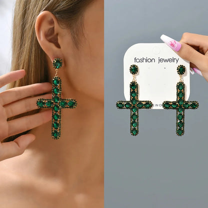 1 Pair Retro Cross Metal Plating Zircon Women's Earrings