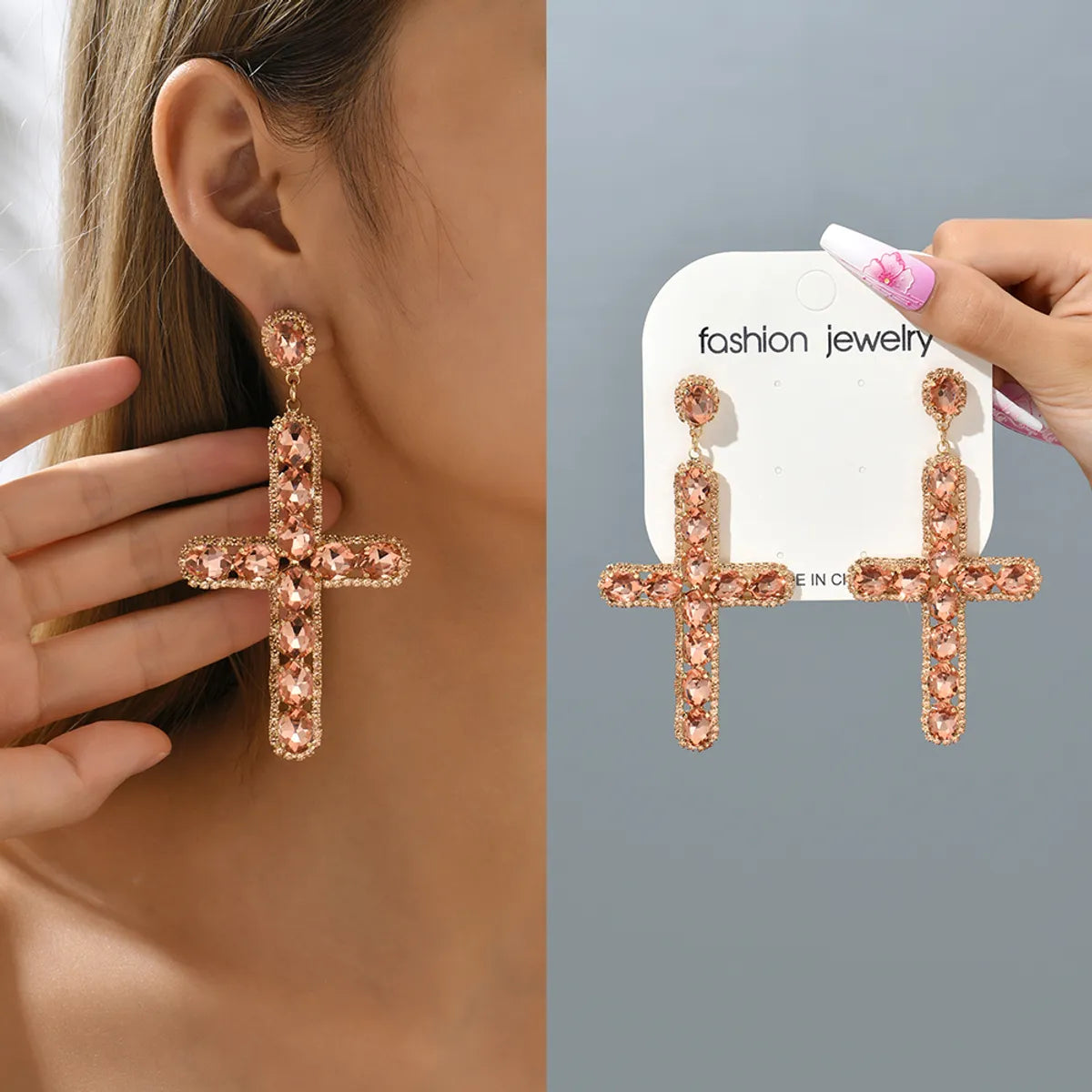 1 Pair Retro Cross Metal Plating Zircon Women's Earrings