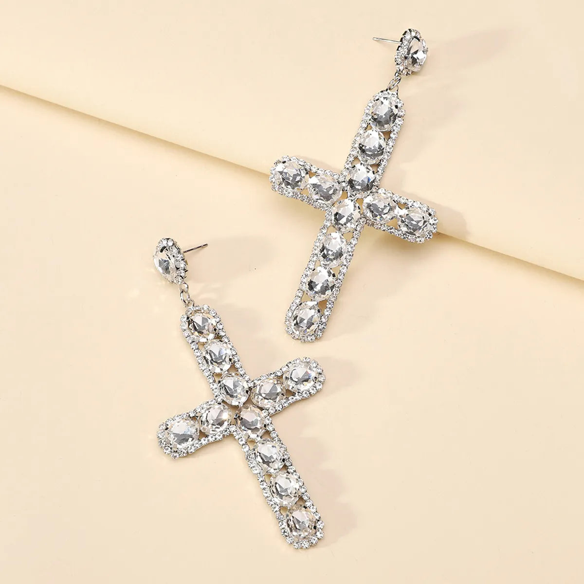 1 Pair Retro Cross Metal Plating Zircon Women's Earrings