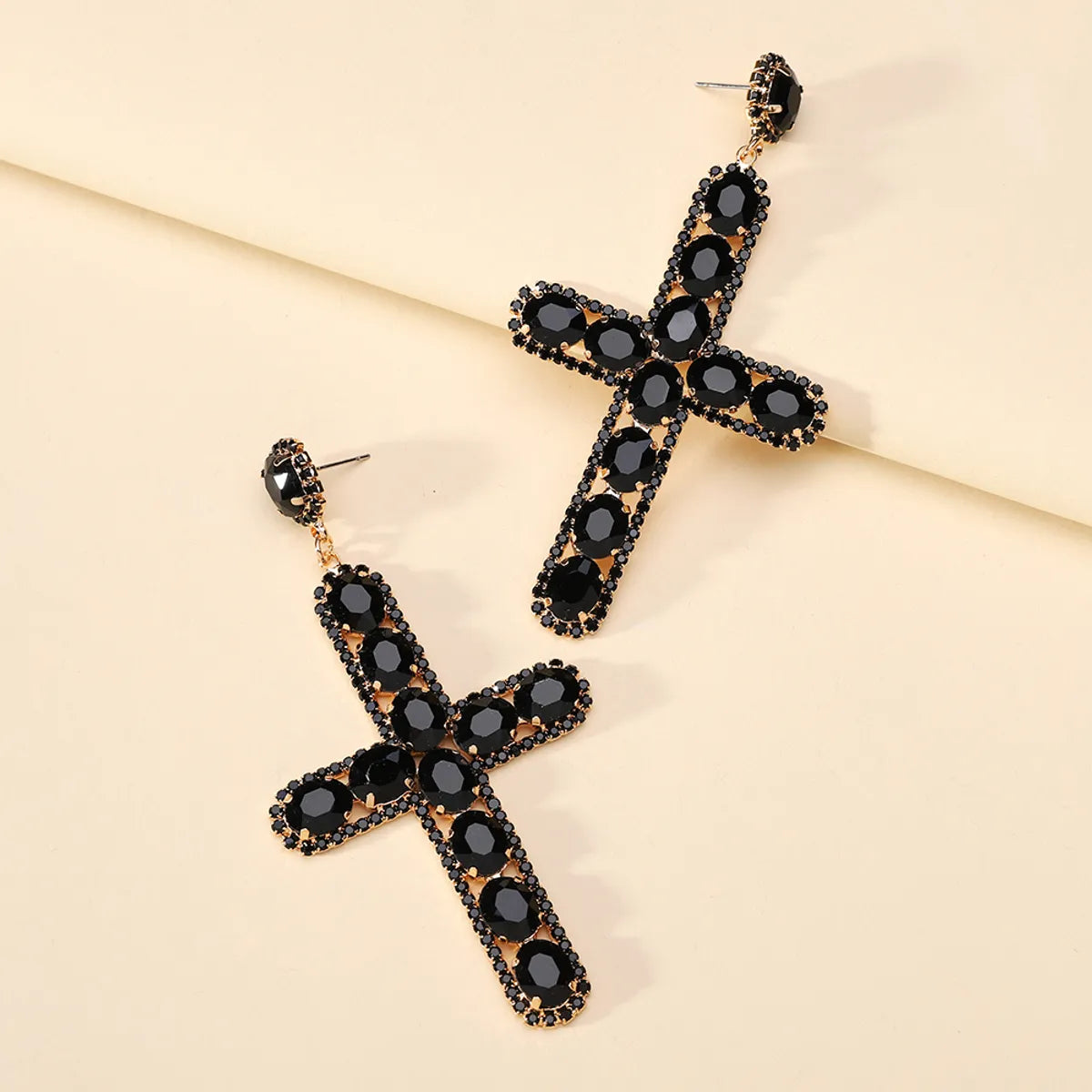 1 Pair Retro Cross Metal Plating Zircon Women's Earrings