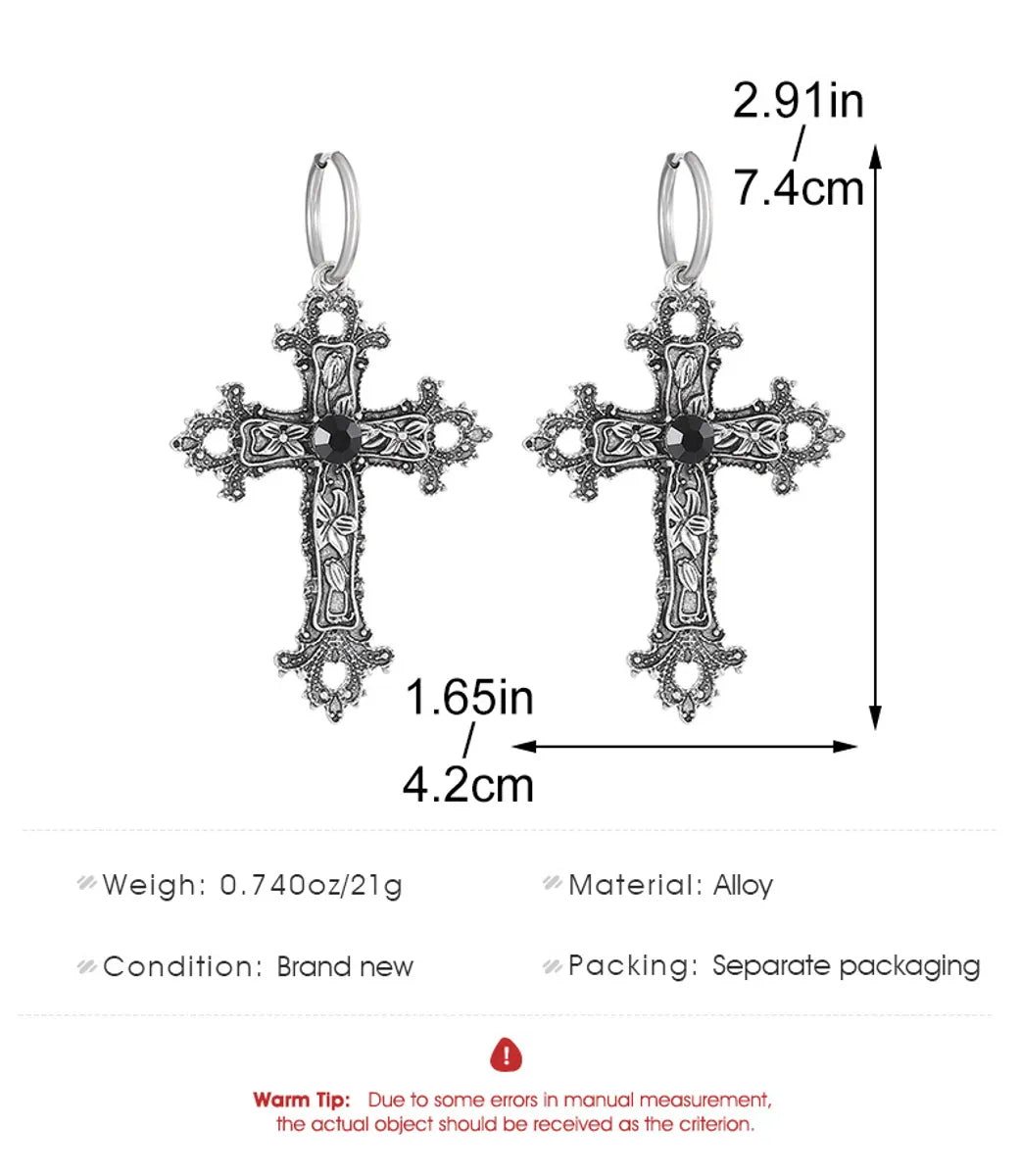 1 Pair Retro Cross Plating Inlay Alloy Rhinestones Drop Earrings