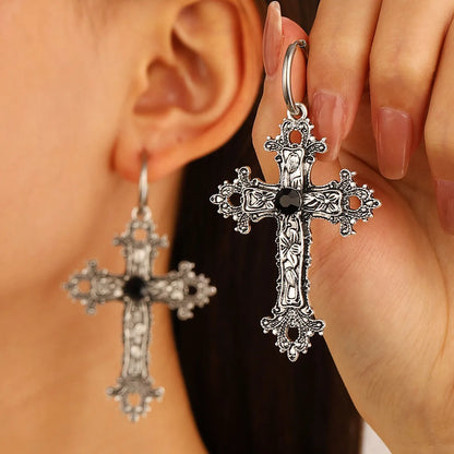 1 Pair Retro Cross Plating Inlay Alloy Rhinestones Drop Earrings