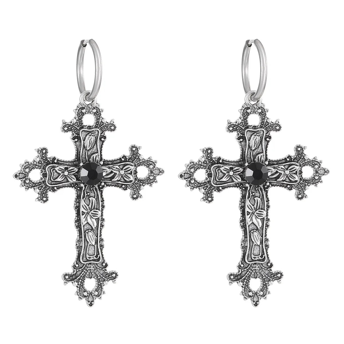 1 Pair Retro Cross Plating Inlay Alloy Rhinestones Drop Earrings