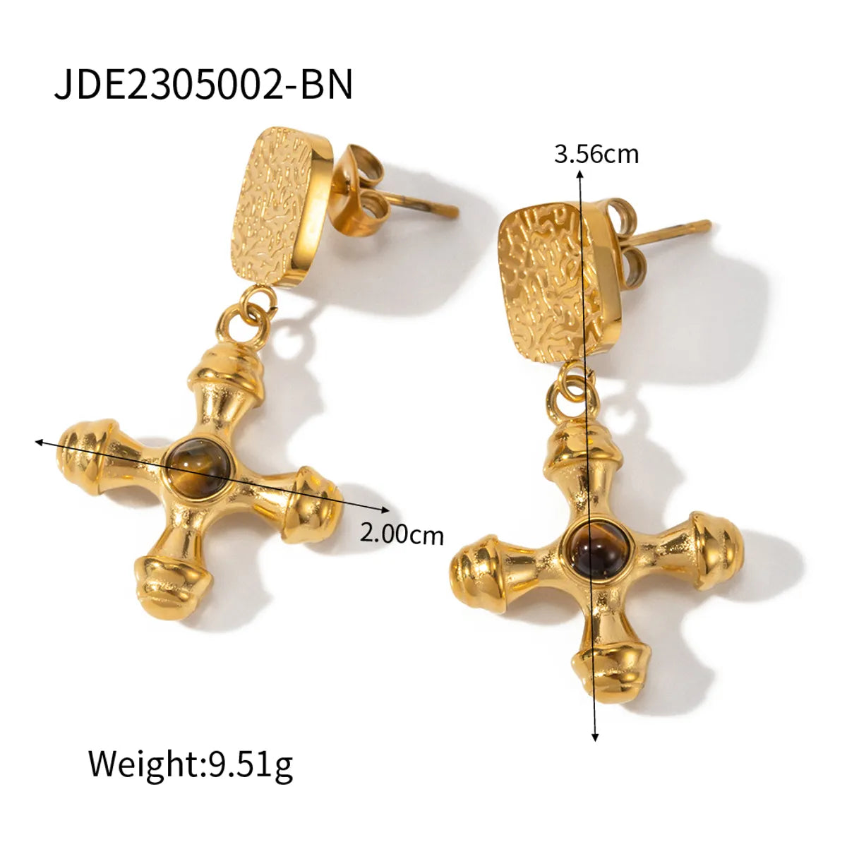 1 Pair Retro Cross Plating Inlay 316 Stainless Steel  Gem Drop Earrings