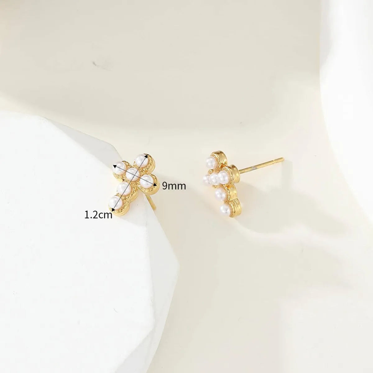 1 Pair Retro Cross Plating Inlay Stainless Steel Pearl 18k Gold Plated Ear Studs