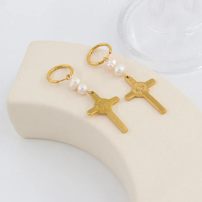 1 Pair Retro Cross Stainless Steel Plating Earrings