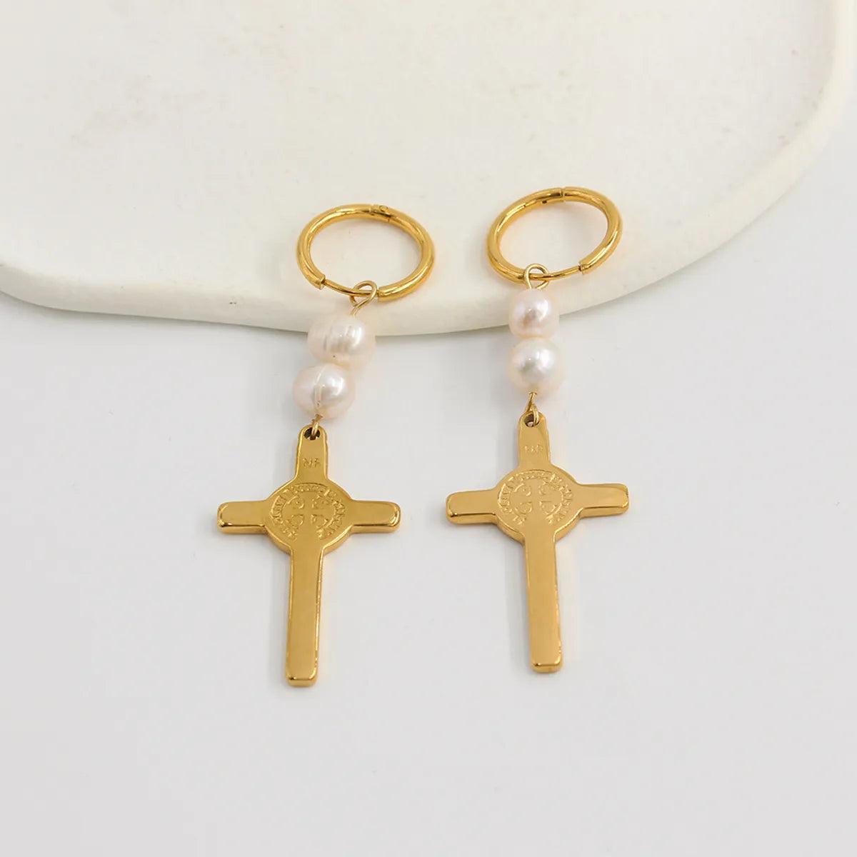 1 Pair Retro Cross Stainless Steel Plating Earrings