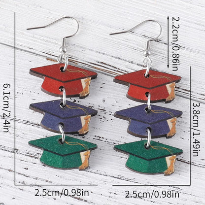 1 Pair Retro Doctoral Cap Wood Drop Earrings