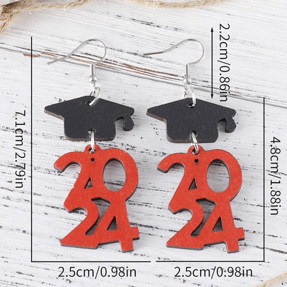 1 Pair Retro Doctoral Cap Wood Drop Earrings