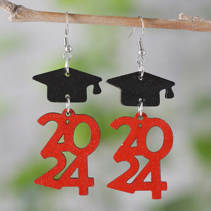 1 Pair Retro Doctoral Cap Wood Drop Earrings