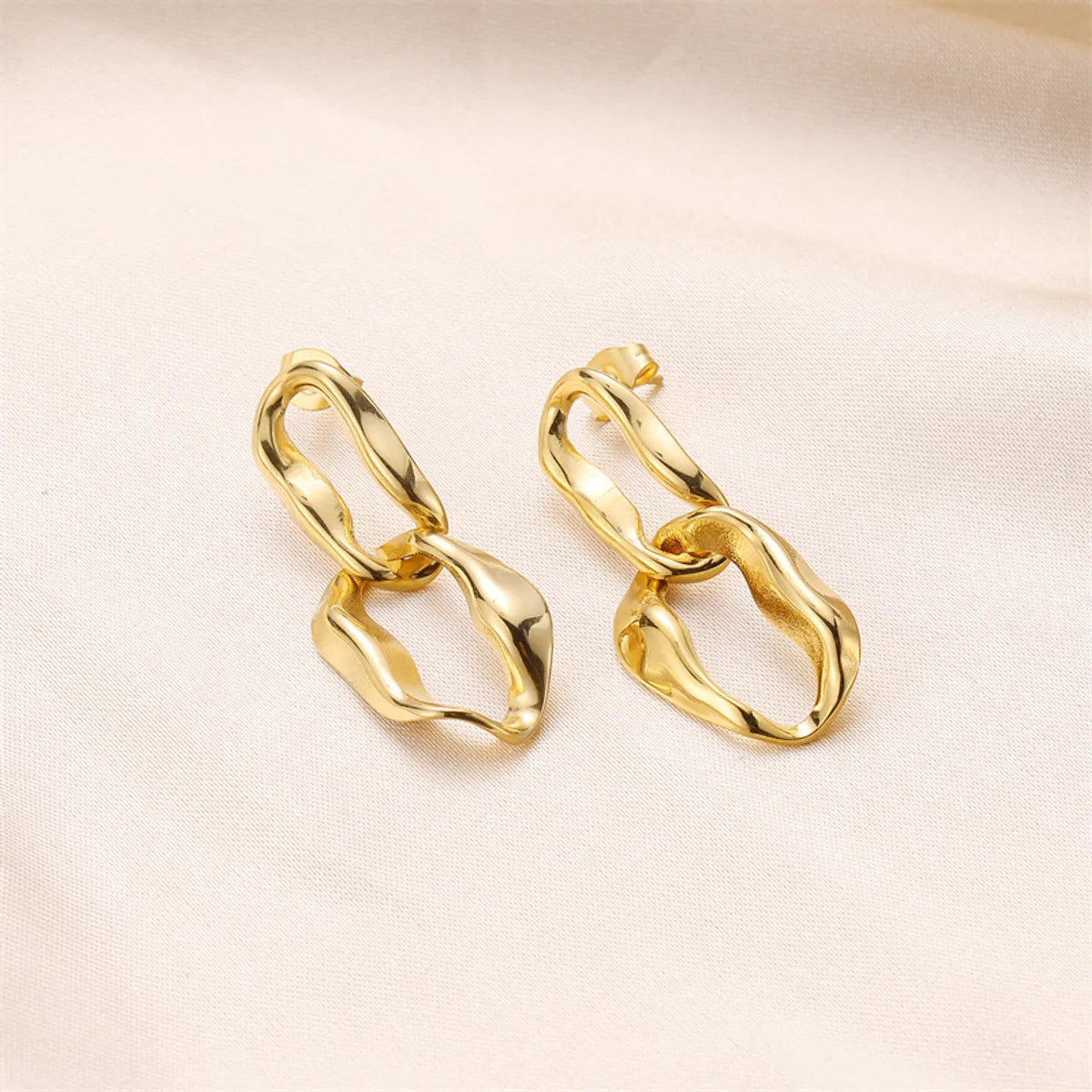 1 Pair Retro Double Ring Stainless Steel Drop Earrings