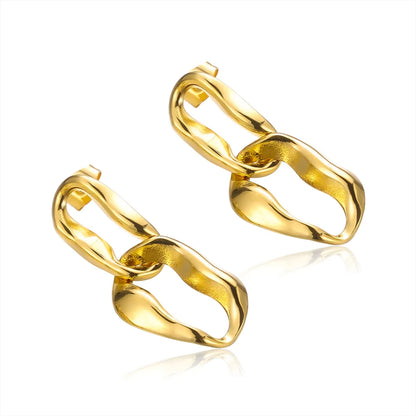 1 Pair Retro Double Ring Stainless Steel Drop Earrings