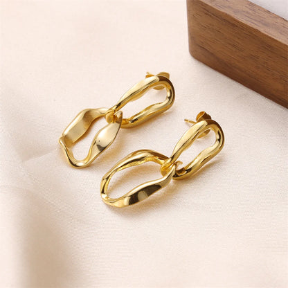 1 Pair Retro Double Ring Stainless Steel Drop Earrings