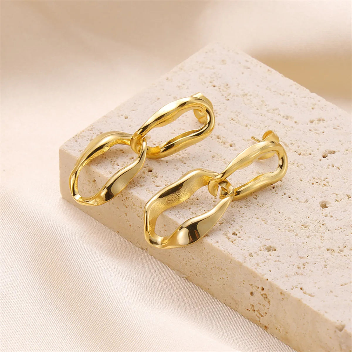 1 Pair Retro Double Ring Stainless Steel Drop Earrings