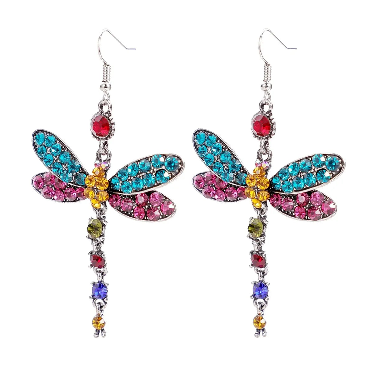 1 Pair Retro Dragonfly Alloy Inlay Rhinestones Women's Drop Earrings