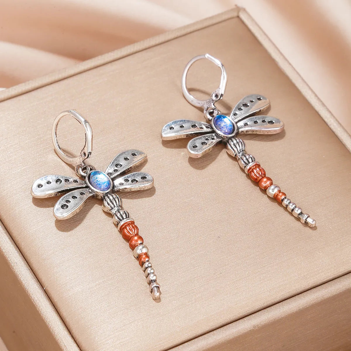 1 Pair Retro Dragonfly Plating Inlay Zinc Alloy Artificial Gemstones Silver Plated Drop Earrings