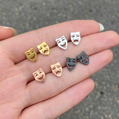 1 Pair Retro Emoji Face Titanium Steel Ear Studs