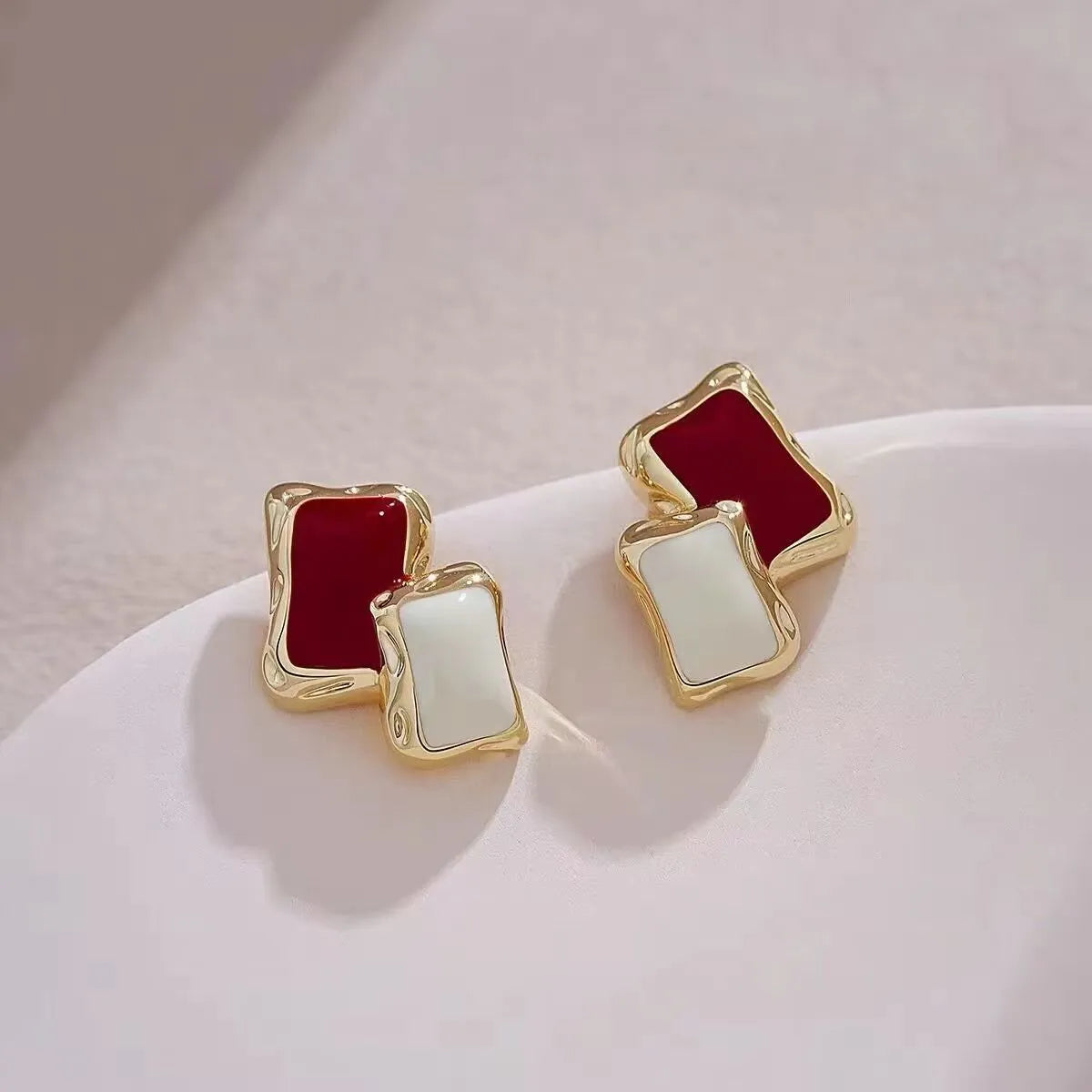 1 Pair Retro Ethnic Style Asymmetrical Color Block Epoxy Plating Alloy Gold Plated Silver Plated Ear Studs