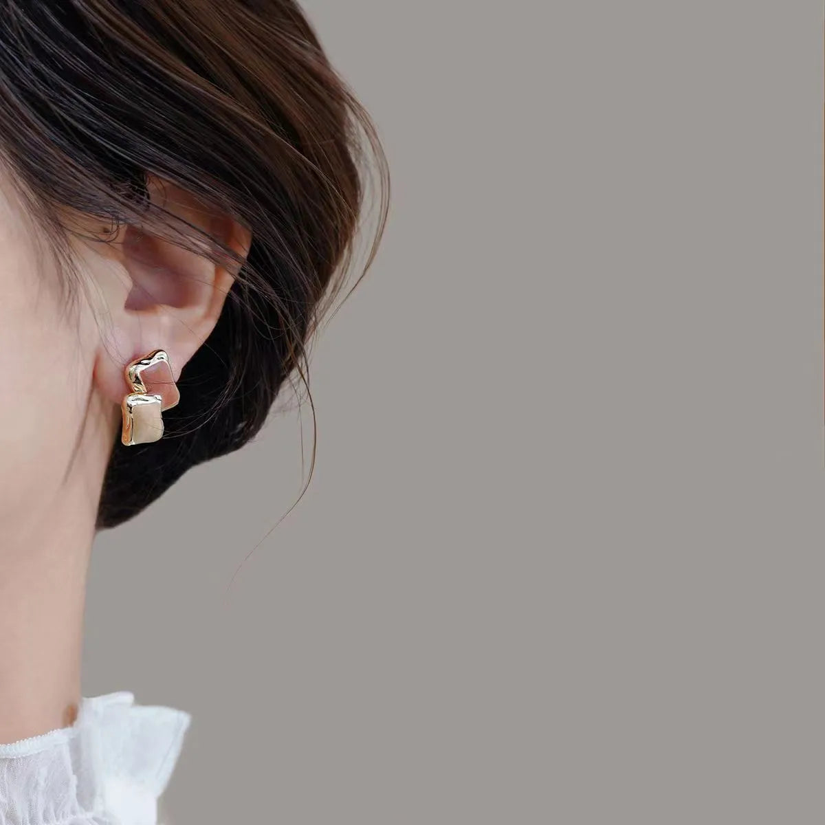 1 Pair Retro Ethnic Style Asymmetrical Color Block Epoxy Plating Alloy Gold Plated Silver Plated Ear Studs