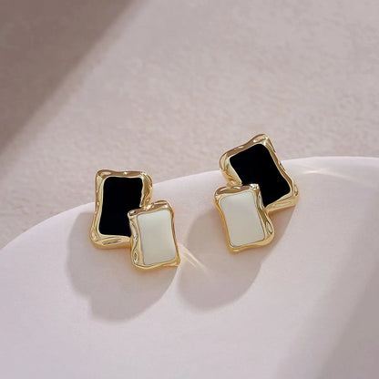 1 Pair Retro Ethnic Style Asymmetrical Color Block Epoxy Plating Alloy Gold Plated Silver Plated Ear Studs