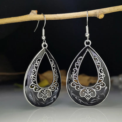 1 Pair Retro Ethnic Style Bohemian Water Droplets Enamel Plating Alloy Silver Plated Drop Earrings