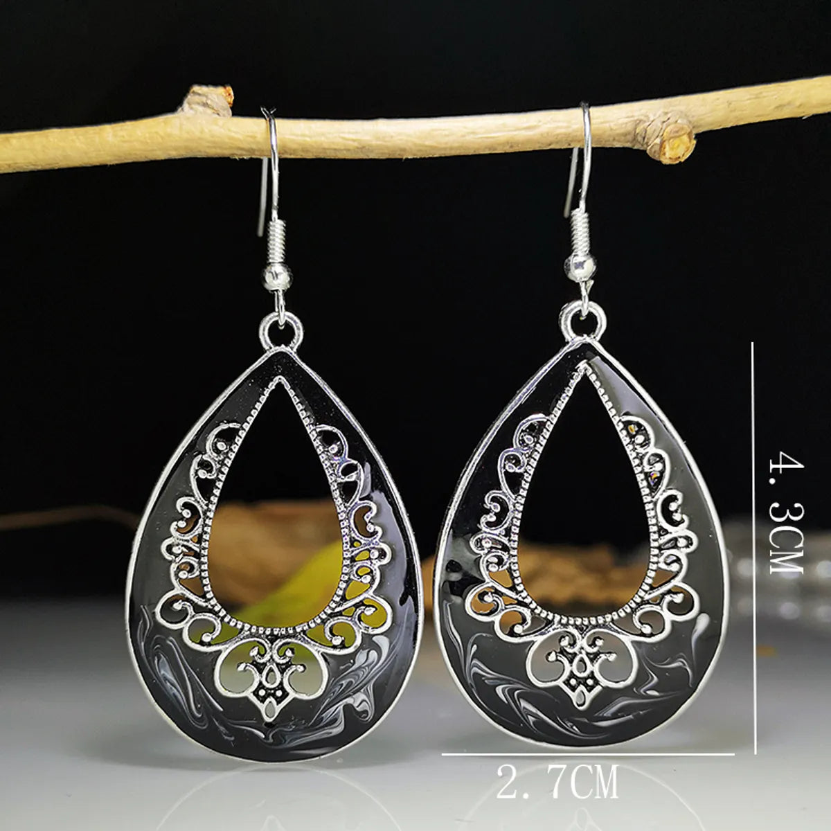 1 Pair Retro Ethnic Style Bohemian Water Droplets Enamel Plating Alloy Silver Plated Drop Earrings