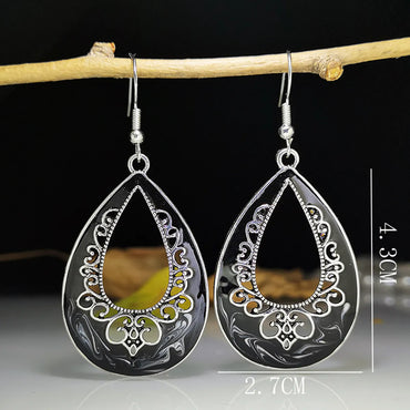 1 Pair Retro Ethnic Style Bohemian Water Droplets Enamel Plating Alloy Silver Plated Drop Earrings