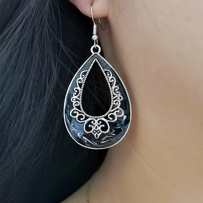 1 Pair Retro Ethnic Style Bohemian Water Droplets Enamel Plating Alloy Silver Plated Drop Earrings