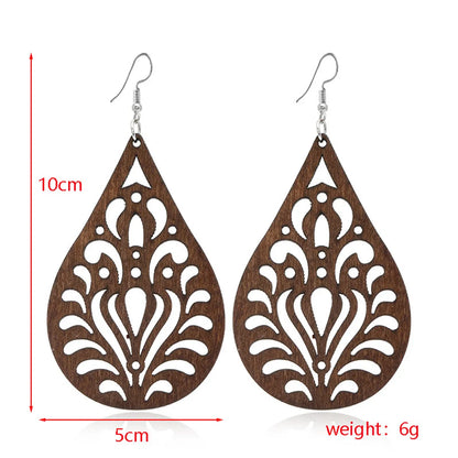 1 Pair Retro Ethnic Style Geometric Circle Tree Wood Drop Earrings