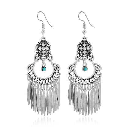 1 Pair Retro Ethnic Style Geometric Plating Inlay Alloy Turquoise Drop Earrings