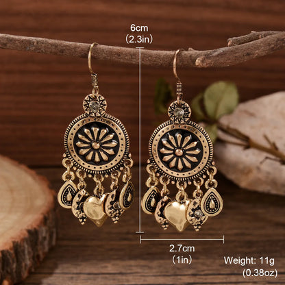 1 Pair Retro Ethnic Style Leaves Water Droplets Flower Hollow Out Inlay Alloy Natural Stone Rhinestones Drop Earrings