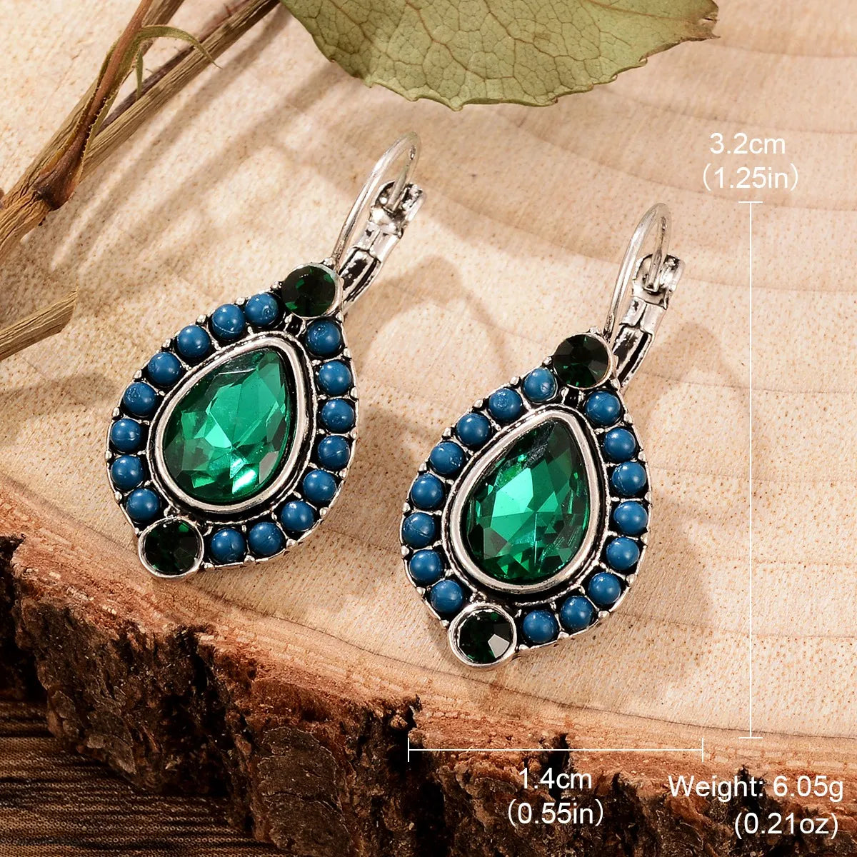 1 Pair Retro Ethnic Style Leaves Water Droplets Flower Hollow Out Inlay Alloy Natural Stone Rhinestones Drop Earrings