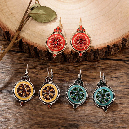 1 Pair Retro Ethnic Style Leaves Water Droplets Flower Hollow Out Inlay Alloy Natural Stone Rhinestones Drop Earrings