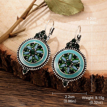 1 Pair Retro Ethnic Style Leaves Water Droplets Flower Hollow Out Inlay Alloy Natural Stone Rhinestones Drop Earrings