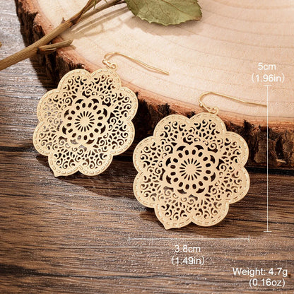 1 Pair Retro Ethnic Style Leaves Water Droplets Flower Hollow Out Inlay Alloy Natural Stone Rhinestones Drop Earrings